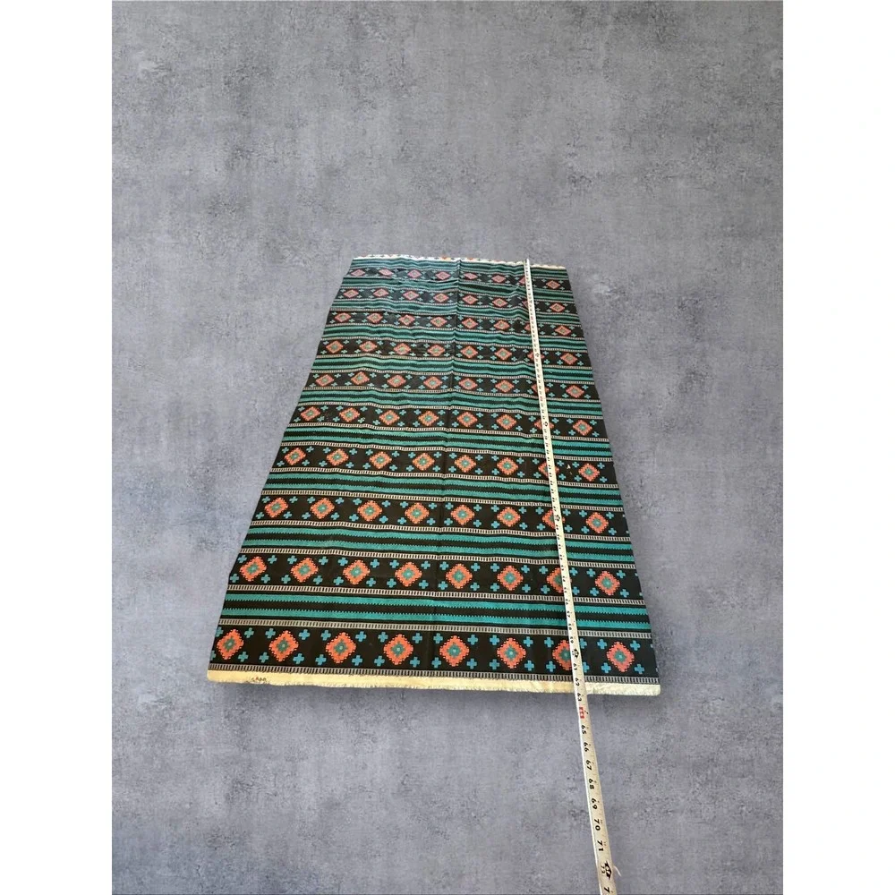 Southwestern Fabric Textile Panel Black Turquoise Coral Painted/Screen print